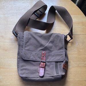 HIDE CRAFT Crossbody Messenger Bag Brown Canvas Fabric & Leather Purse